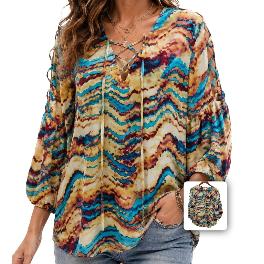 Cato Women's XL Multicolor Geometric Boho Satin Basic